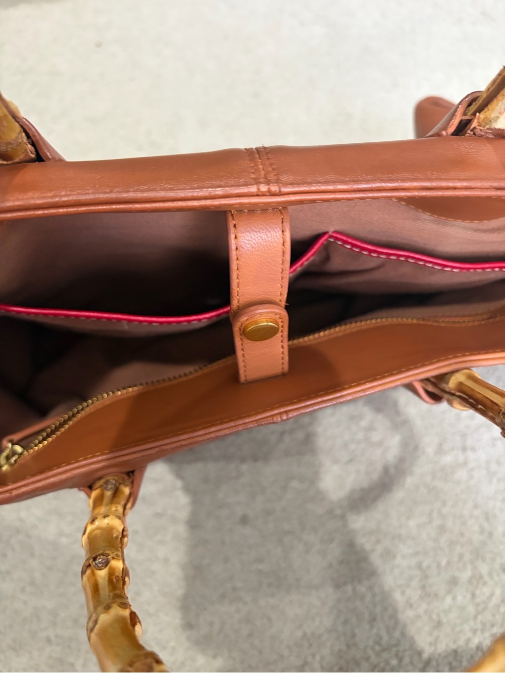 J. McLaughlin Buttery Leather Bamboo-Handle Tote Bag in Warm Brown, Large Tote - Picture 9 of 9